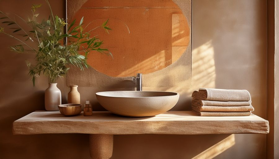 Projet d'architecture intérieure artisanal aux formes irrégulières illustrant le concept de design imparfait et l’esthétique du fait main.